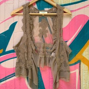 Umgee Boho Style Lace Ruffle Crop Vest